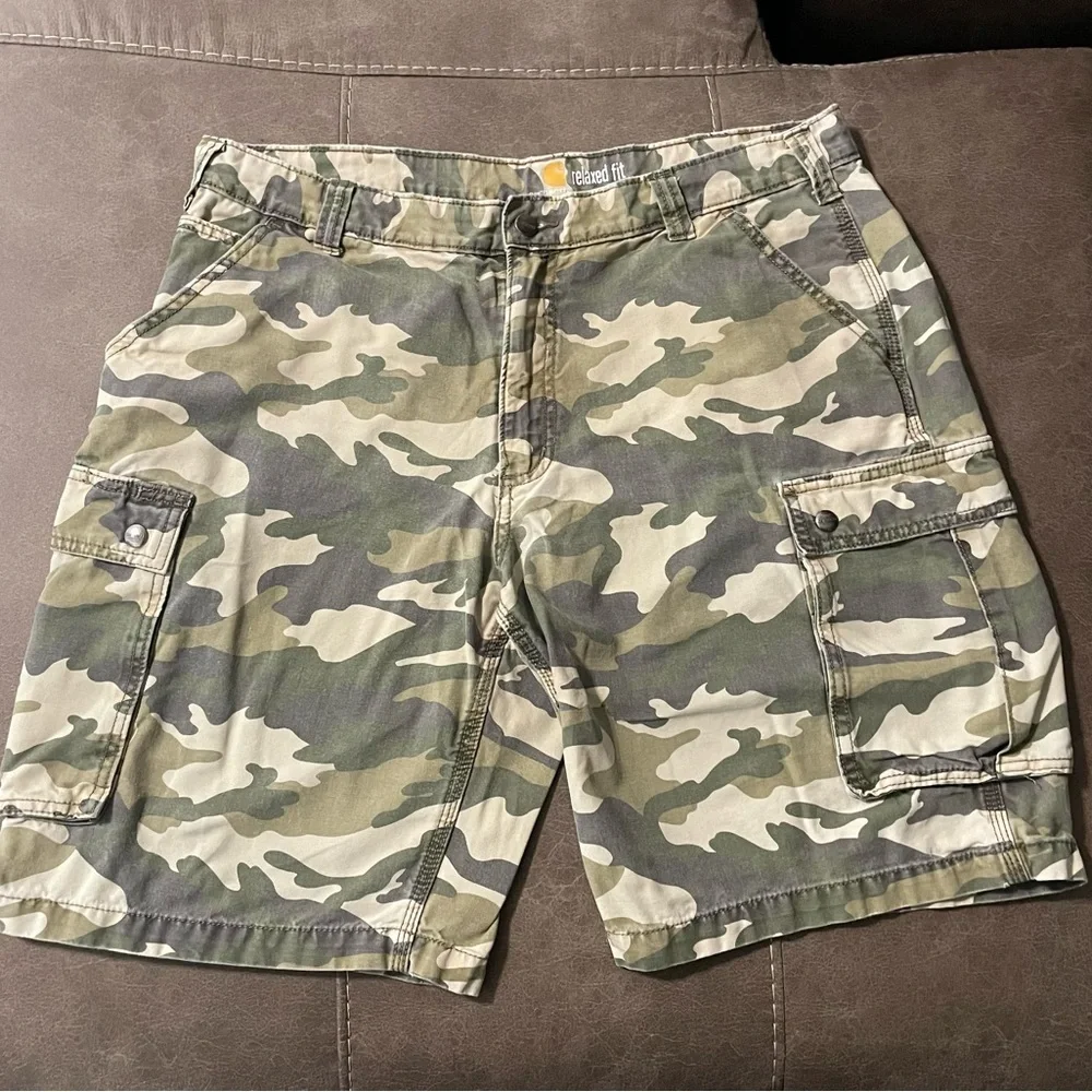 Carhartt Rugged Canvas Cargo Shorts Men’s 38 Relaxed Fit Camo Utility